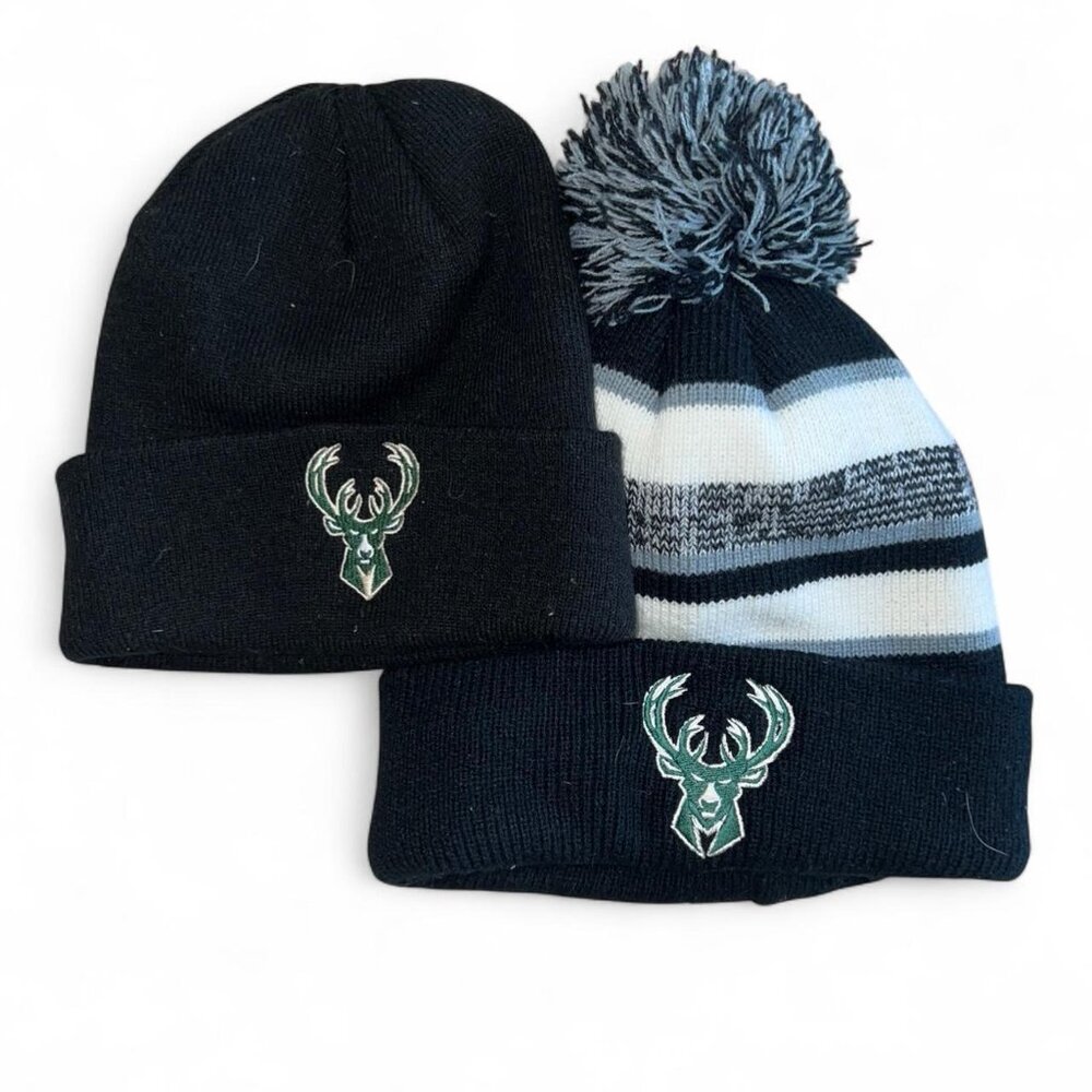 Milwaukee Bucks Unisex Black and Gray Winter Beanie Hat Set